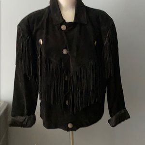 Vintage Black Fringed Suede Leather Jacket